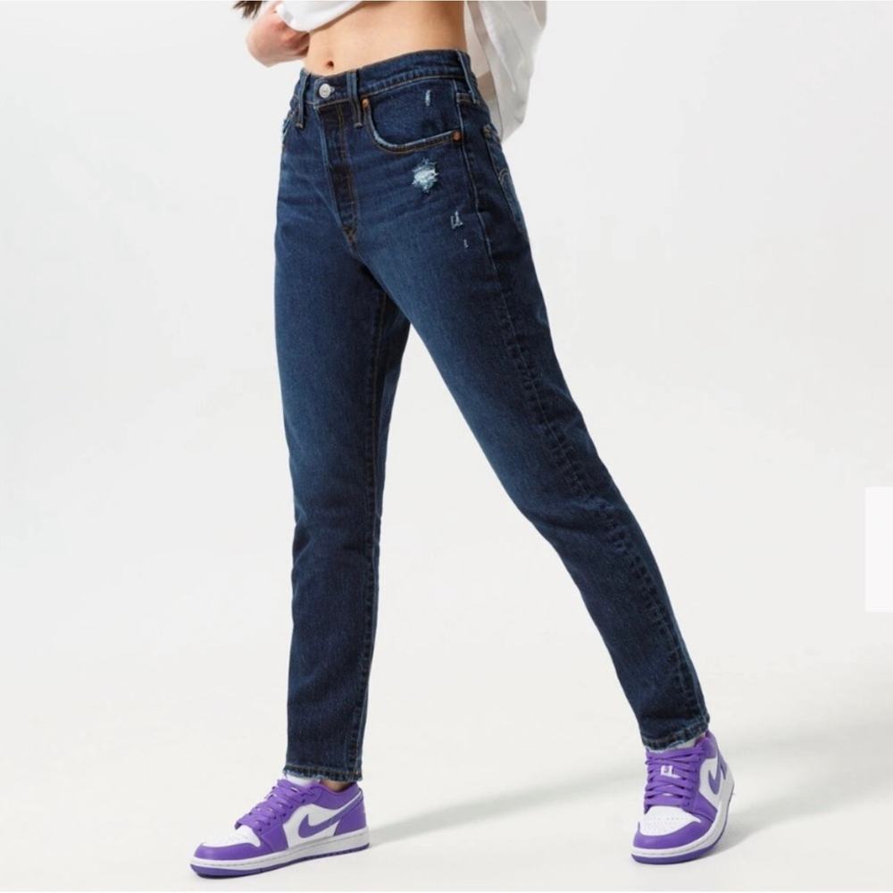 Levi's 501 High Rise Skinny Jeans Sz 32x28 Distressed Dark Wash Ankle Cropped